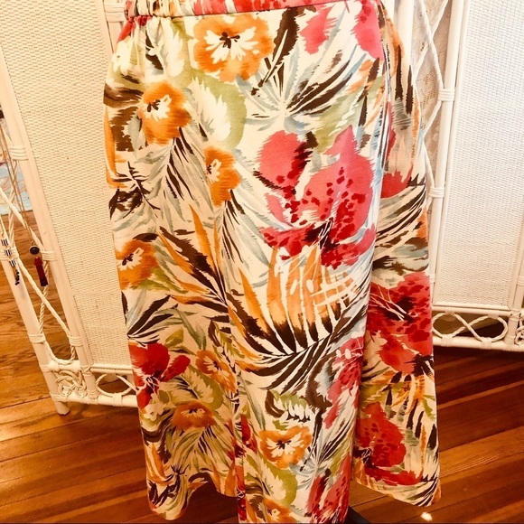 Talbots Silk Skirt Ivory with Pink Tropical Floral Print Flowy Midi size 16WP - Picture 6 of 16